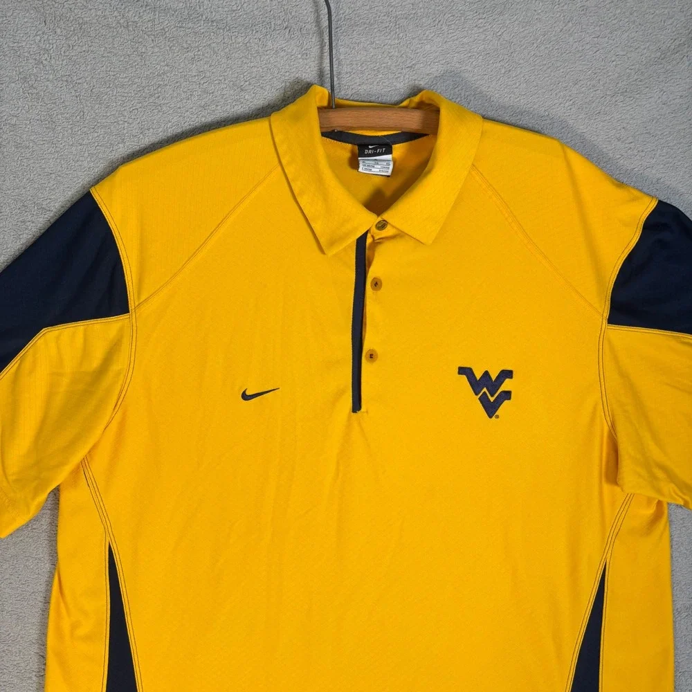Nike Dri Fit Polo Shirt Men XL West Virginia Mountaineers Yellow Navy Athleisure